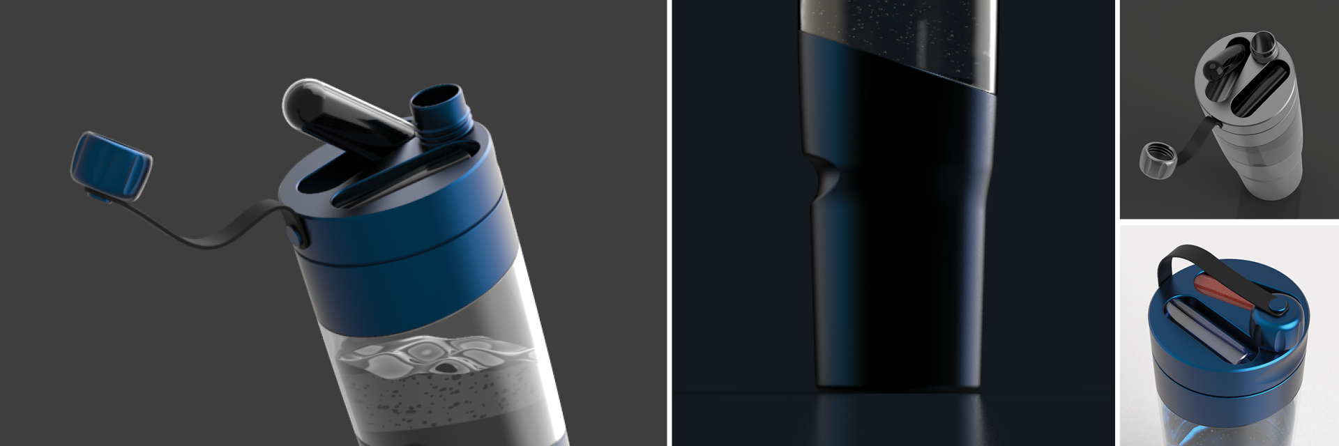 Several renderings of a cylindrical water bottle.