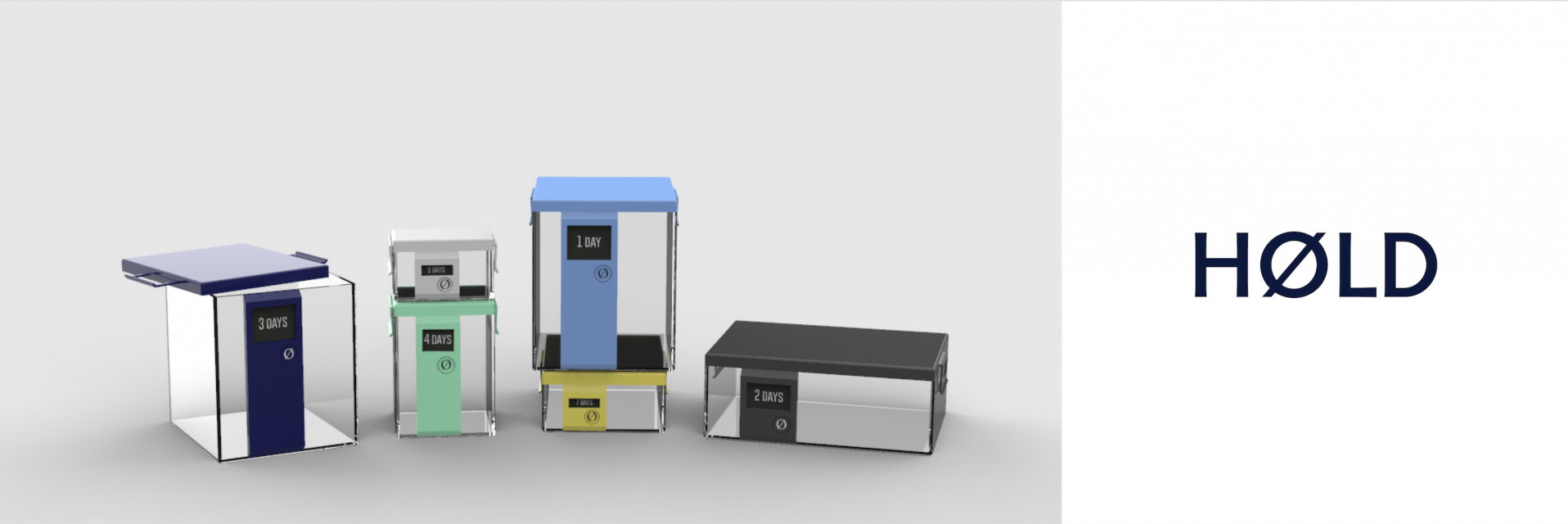 A render of four food-storage containers, with the brand name on the right.