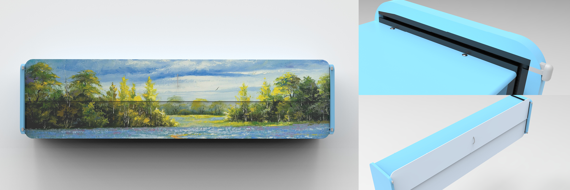 A painted wooden box, with detail shots. 