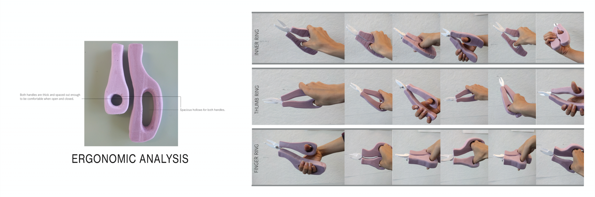 A large grouping of photos showing a hand holding a foam handle in different positions and angles. 