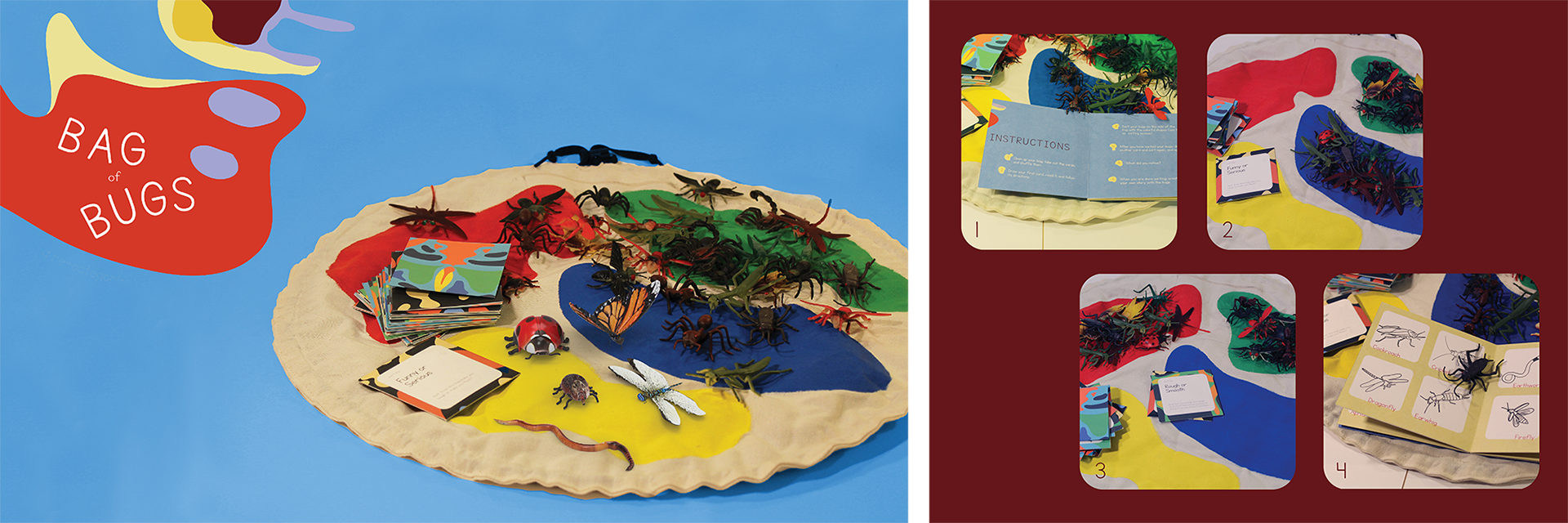 A mat with a childrens game to do with insects and sorting