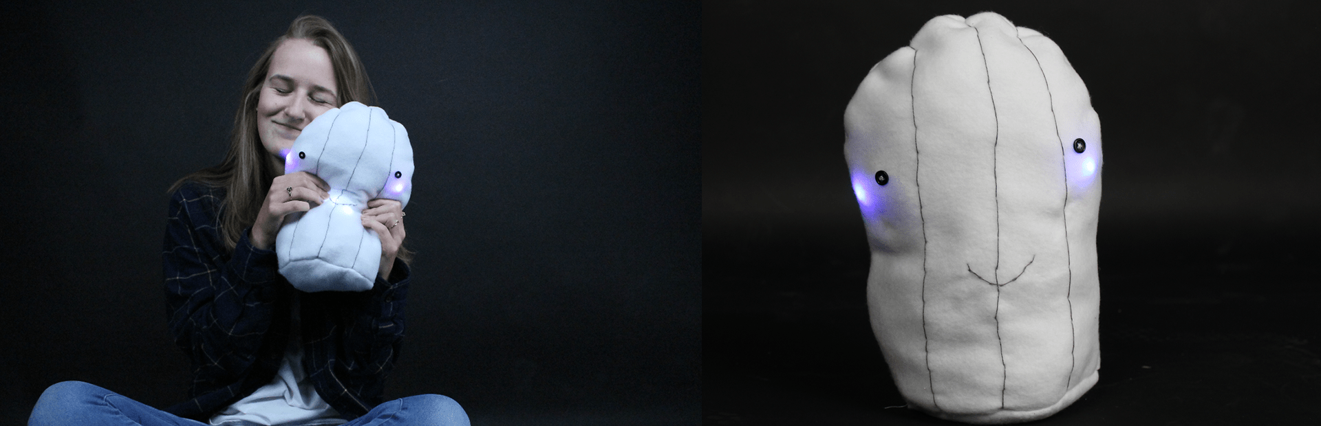 A plush, glowing ghost-like stuffed animal