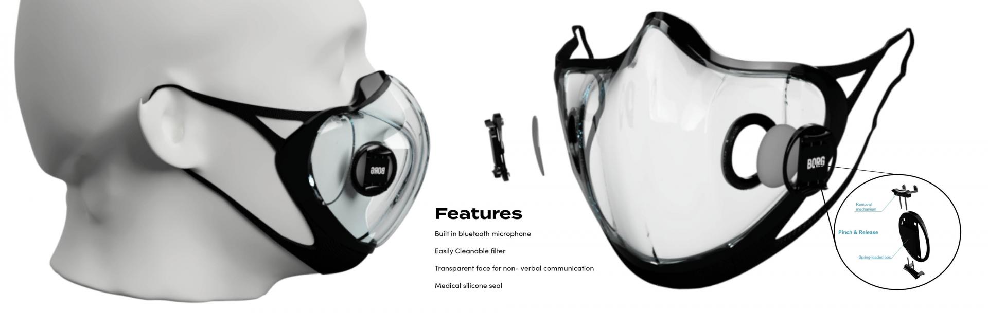 Renders of a clear face mask