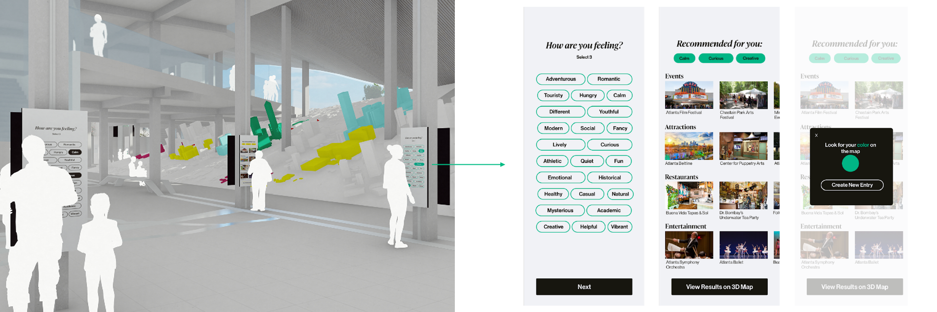 Interactive exhibit app and render