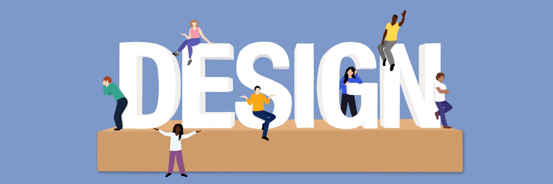 Illustration of design letters with people 