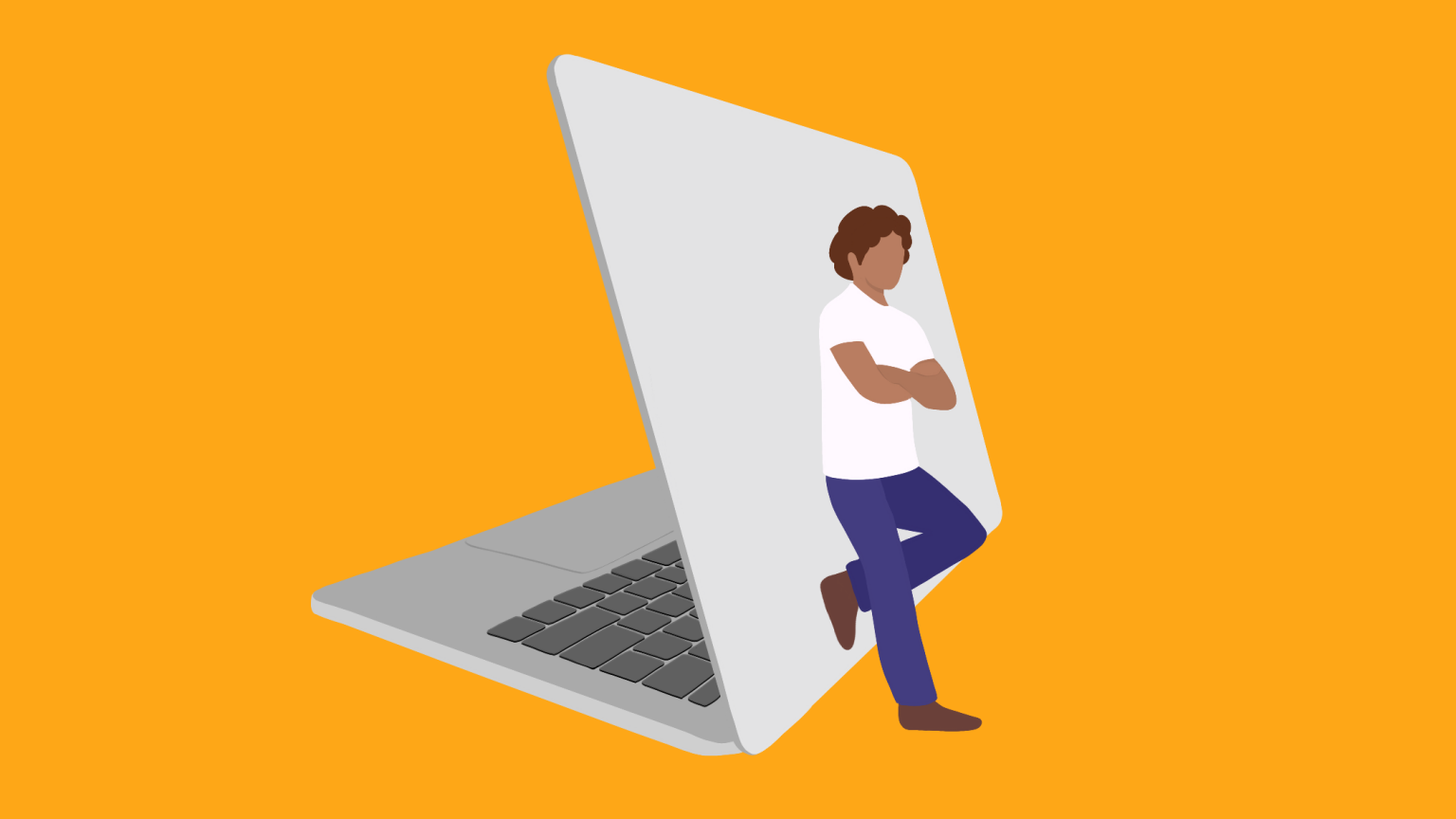 illustration of laptop and person leaning against it