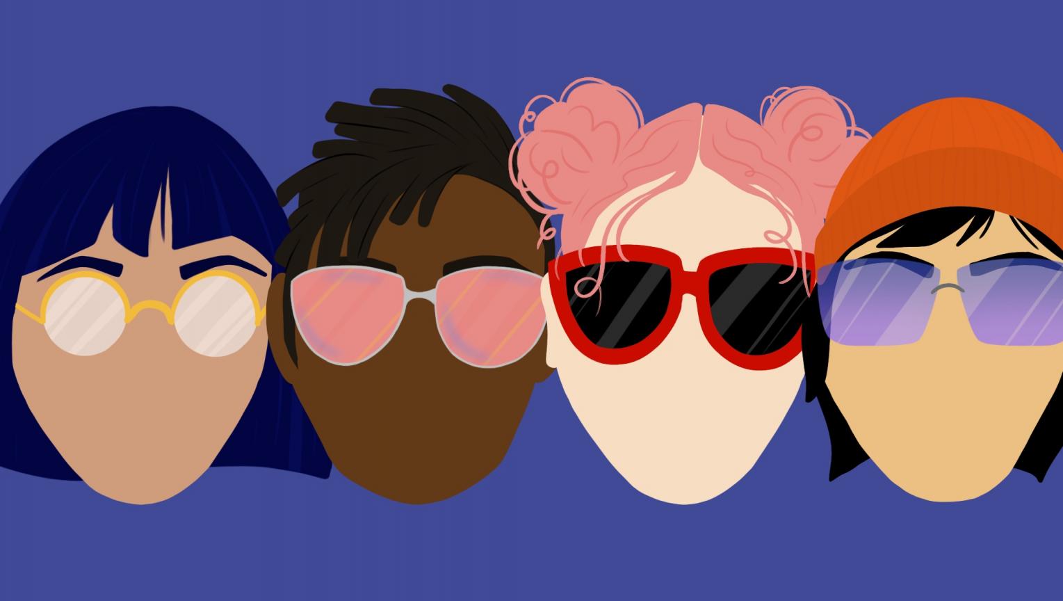 illustration of four people with sun glasses