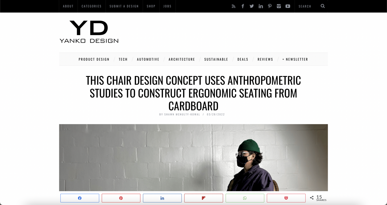 Image of Yanko Design website featuring student project 