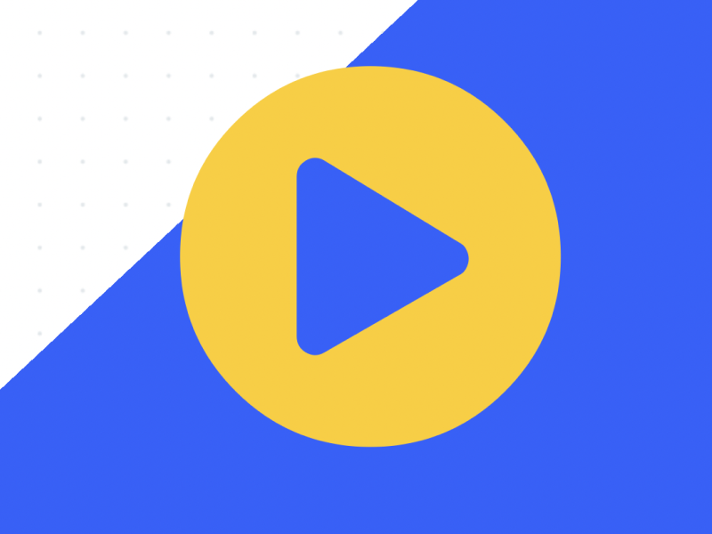 illustration of blue and yellow play button with a white and blue background
