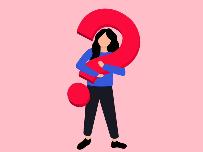illustration of a person holding a red question mark with a pink background
