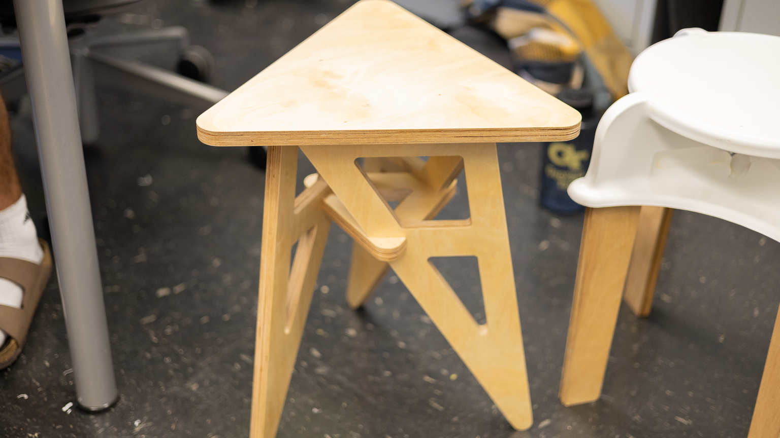 A stool formed from interlocking pieces of plywood