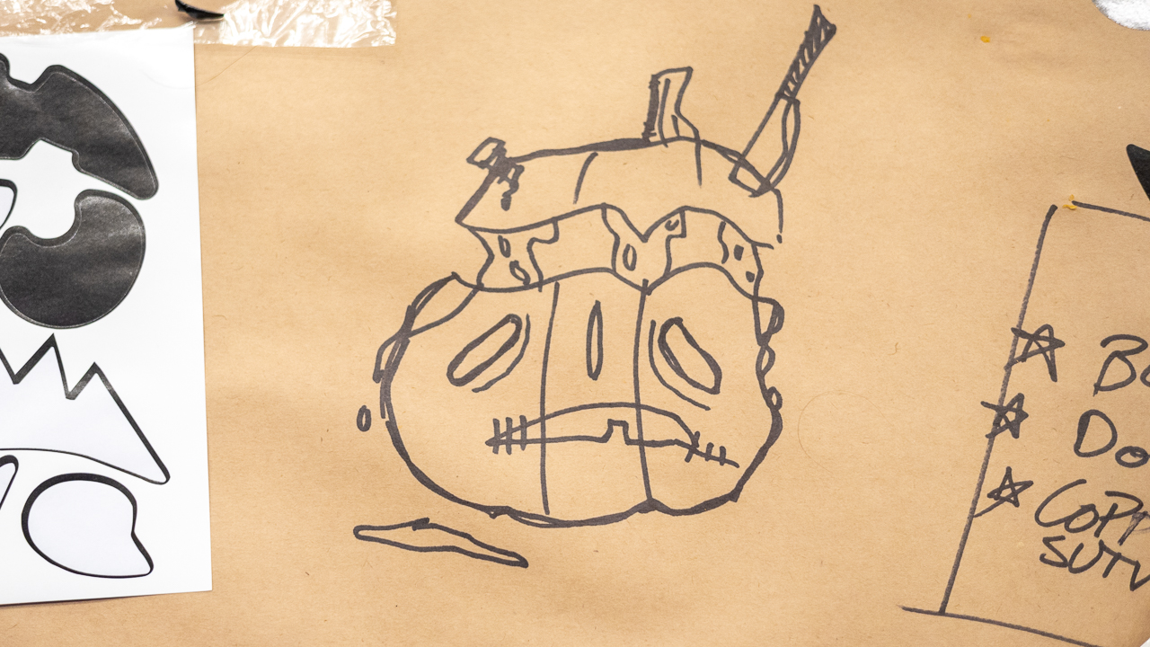 Drawing of the Frankenstein pumpkin as sketched by team members